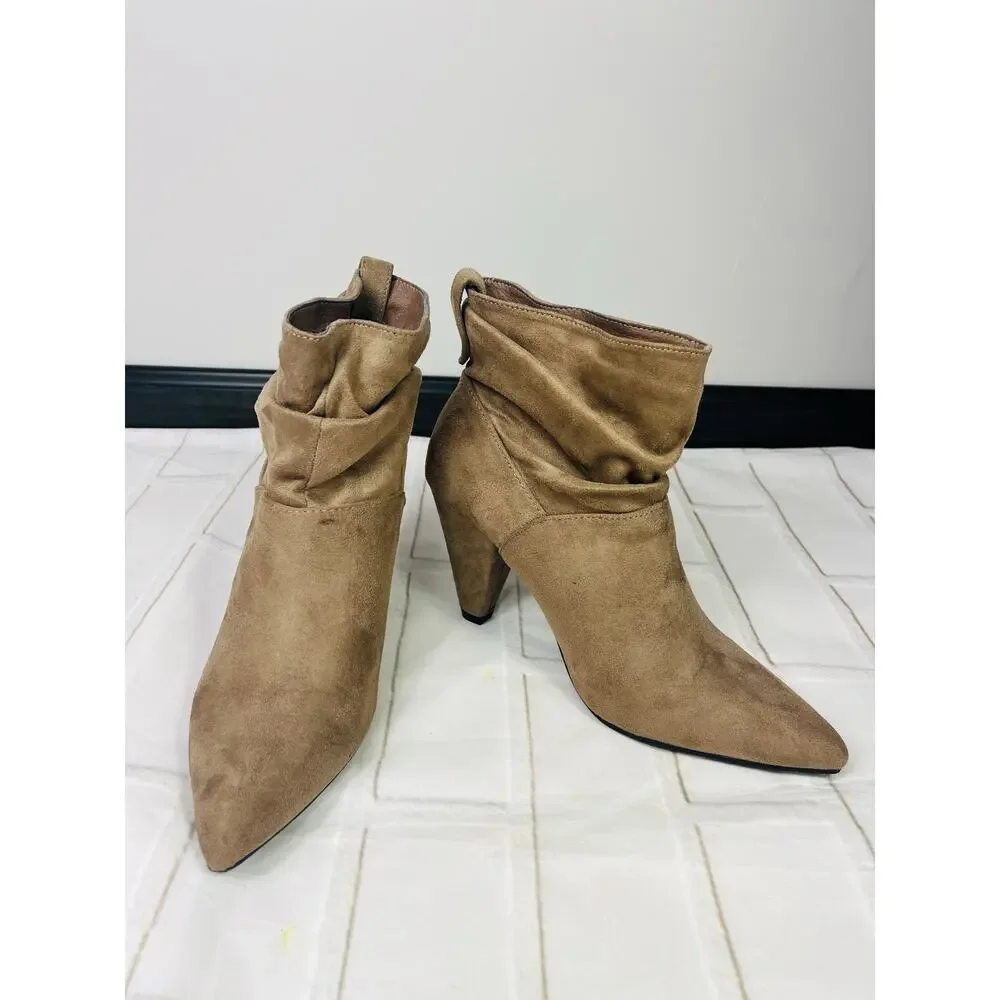 Liliana tan suede pointed toe heeled boots size 8.5